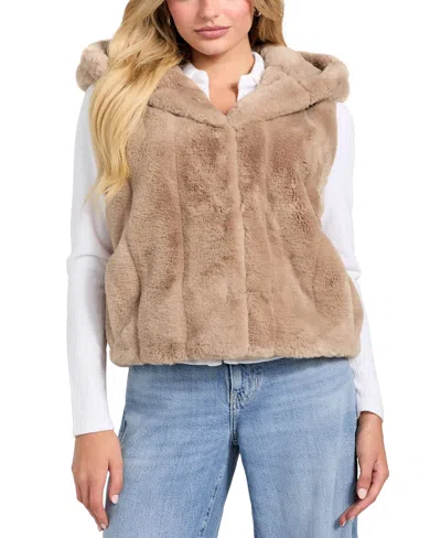 Guess Women's Sophy Faux-fur Hooded Vest In Brown
