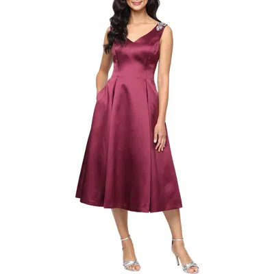 Alex Evenings Women's A-line Sleeveless Shoulder Embellished Dress In Burgundy