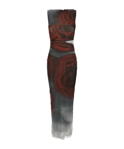 Jean Paul Gaultier Floral Maxi Dress Boat Neckline In Brown