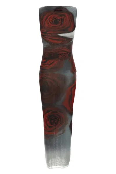 Jean Paul Gaultier Floral Maxi Dress Boat Neckline In Brown