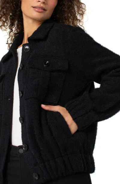 Liverpool Los Angeles Fuzzy Collared Bomber Jacket In Black