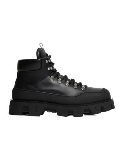 Moncler Peak Trek Leather Lace-up Boots In Black