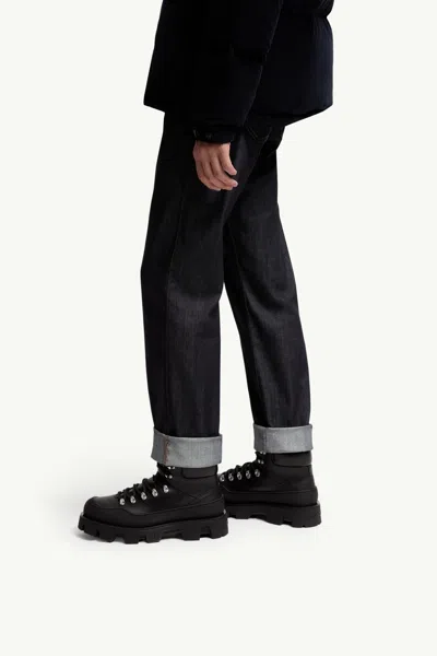 Moncler Peak Trek Leather Lace-up Boots In Black