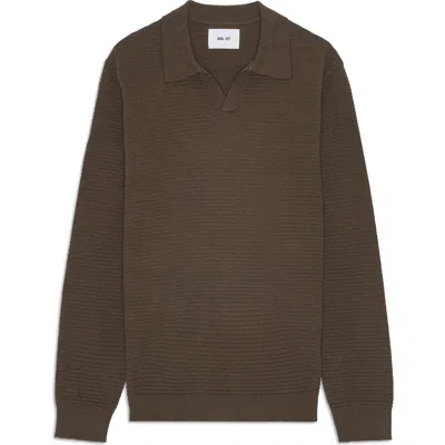 Nn07 Paul 60019 Long Sleeve Ribbed Organic Cotton Polo Sweater In Gray