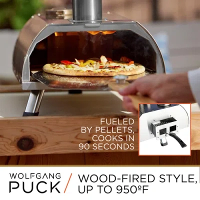 Wolfgang Puck Outdoor Pizza Oven, Durable Stainless Steel, Portable Pizza Oven, Compact Storage, Pel In Silver