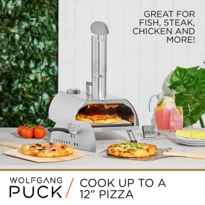 Wolfgang Puck Outdoor Pizza Oven, Durable Stainless Steel, Portable Pizza Oven, Compact Storage, Pel In Silver