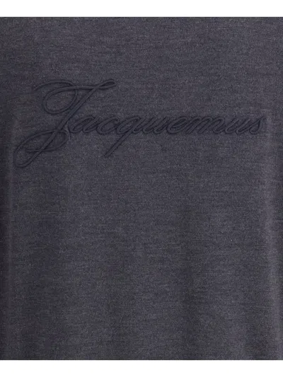 Jacquemus Long Sleeve Crewneck Sweater With Ribbed Cuffs In Blue