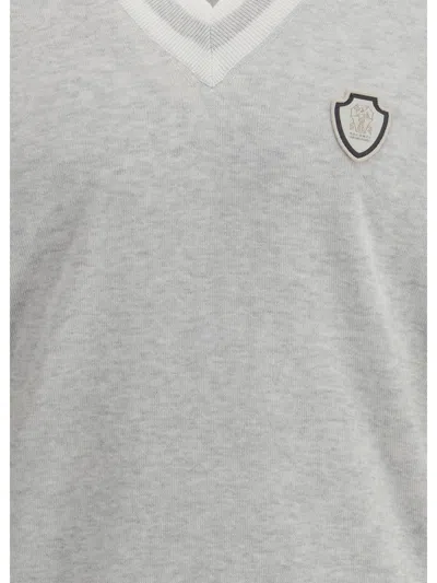 Brunello Cucinelli Men Logo Patch Vest In Gray