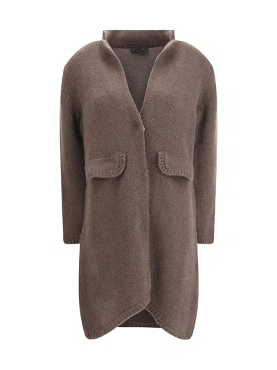 Ella Semi-long Sweater With A Front Hook-and-eye Closure In Brown