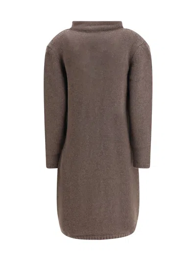 Ella Semi-long Sweater With A Front Hook-and-eye Closure In Brown