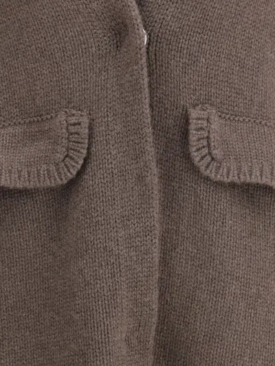 Ella Semi-long Sweater With A Front Hook-and-eye Closure In Brown