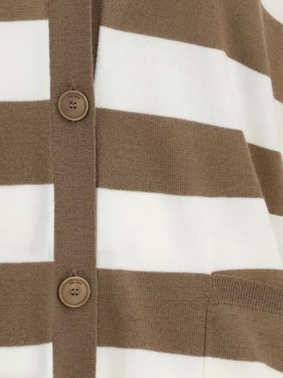 Max Mara Brown Striped Button-fastening Cardigan In Multi