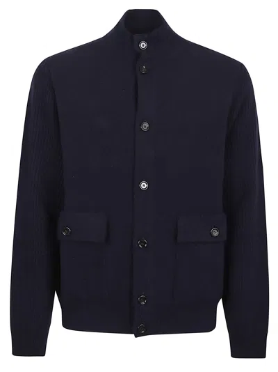 Lardini Plain Knit Jacket With Seven-button Closure In Blue
