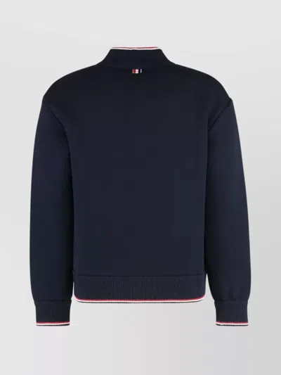 Thom Browne Cotton Zip Hoodie And Pockets In Blue