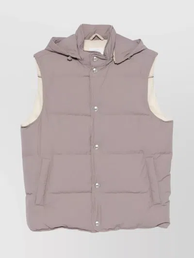 Eleventy Hooded Sleeveless Quilted Jacket Pockets In Purple