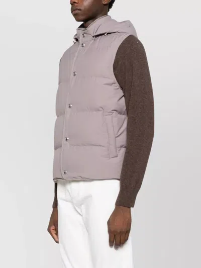 Eleventy Hooded Sleeveless Quilted Jacket Pockets In Purple