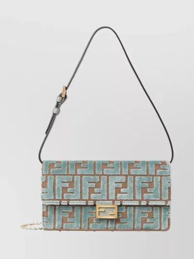 Fendi Wallet On Chain Uette In Ff Jacquard Velvet Bags In Green