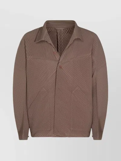 Issey Miyake Textured Fabric Jacket Featuring Front Pockets In Brown