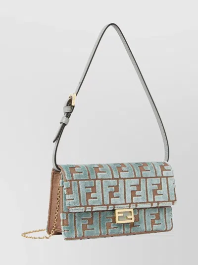 Fendi Wallet On Chain Uette In Ff Jacquard Velvet Bags In Green