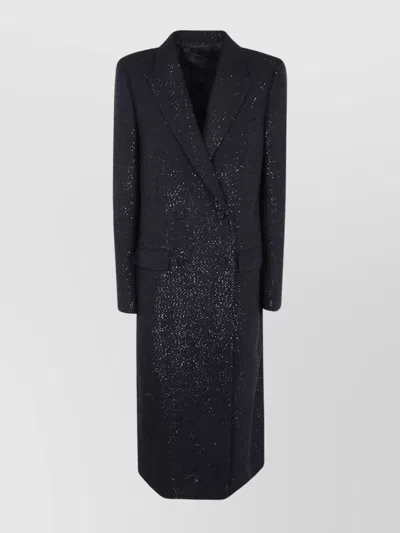 Tom Ford Sequined Wool Blend Crepe Double Breasted Coat In Black