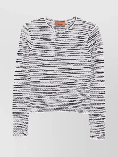 Missoni Striped Lightweight Crew Neck Knit Sweater In White