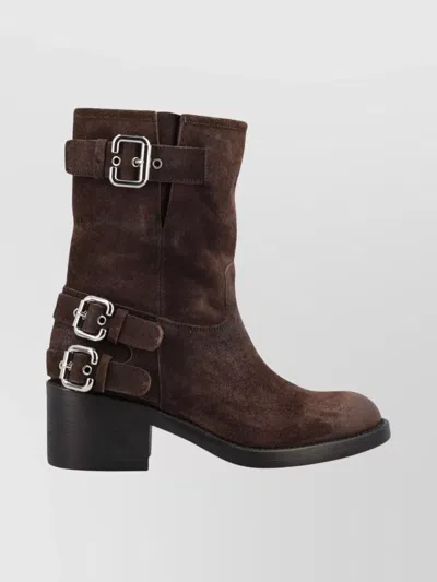 Chloé Stylish Block Heel Suede Ankle Boots In Brown