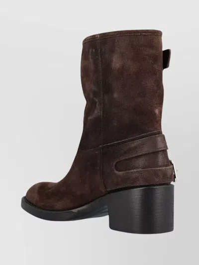 Chloé Stylish Block Heel Suede Ankle Boots In Brown