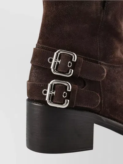 Chloé Stylish Block Heel Suede Ankle Boots In Brown