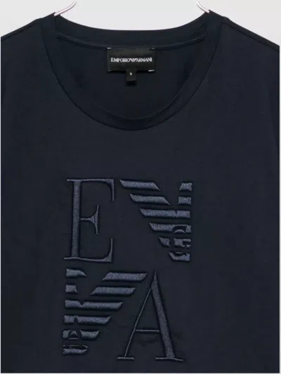 Emporio Armani Rganic Cotton T-shirt With Logo Embroidery In Blue