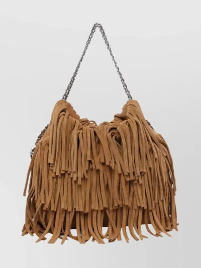 Tory Burch Fleming Small Brown Shoulder Bag With Chain Strap And Fringe Design In Suede Woman In Brown