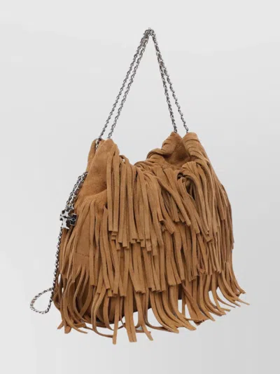 Tory Burch Fleming Small Brown Shoulder Bag With Chain Strap And Fringe Design In Suede Woman In Brown