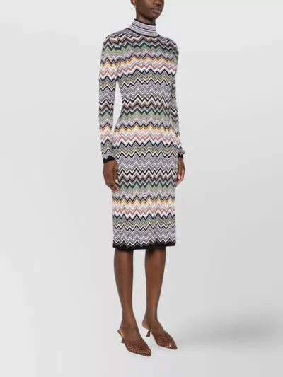 Missoni Midi Dress With Chevron Design And Long Sleeves In Multi