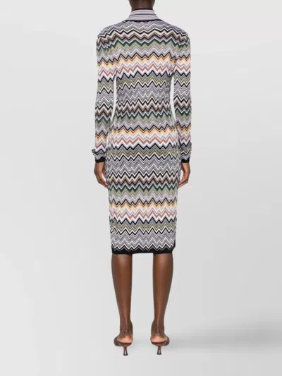 Missoni Midi Dress With Chevron Design And Long Sleeves In Multi