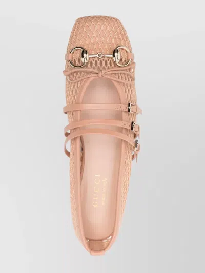 Gucci Strappy Ballerina Shoes Square Toe In Pink