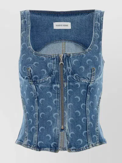 Marine Serre Moon Denim Bustier Top In Blue