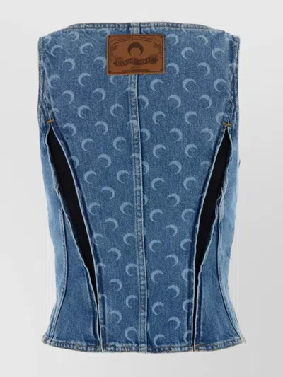 Marine Serre Moon Denim Bustier Top In Blue