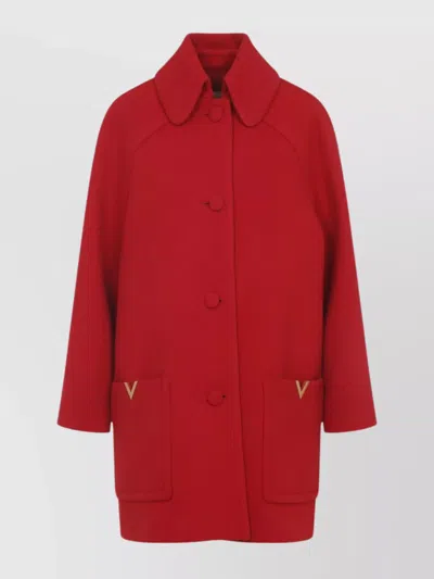 Valentino Wool Coat With Ribbed Collar And Cuffs In Red