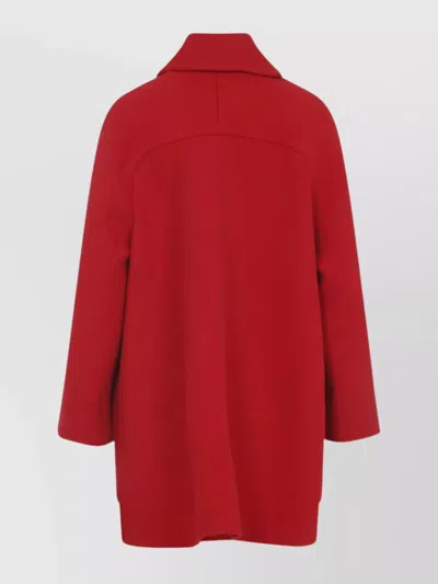 Valentino Wool Coat With Ribbed Collar And Cuffs In Red