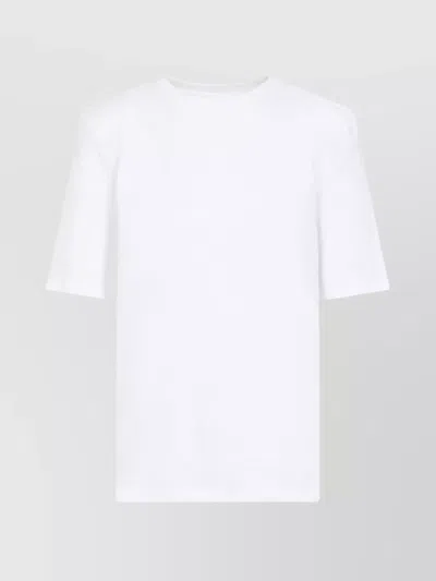 The Frankie Shop Short Sleeve Crew Neck Padded Shoulder Top In White