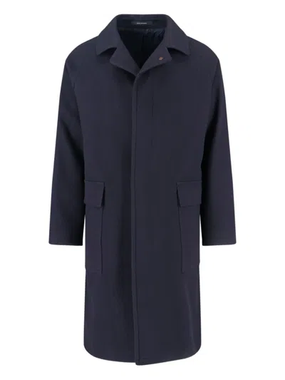 Tagliatore Blue Jacket With Classic Collar And Concealed Button Placket In Blue
