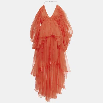 Pre-owned Zimmermann Red Silk Organza Natura High-low Tiered Dress M