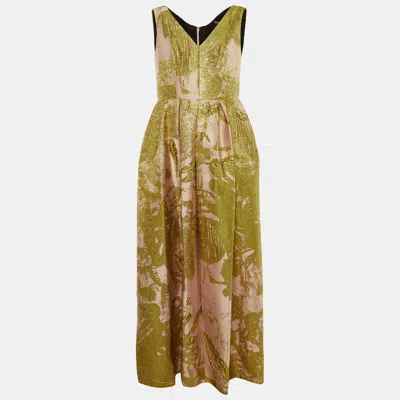 Pre-owned Paule Ka Pink / Yellow Brocade Sleeveless Gown Xl