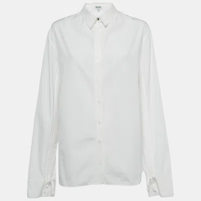 Pre-owned Kenzo White Poplin Drawstring Ruche Sleeve Shirt L