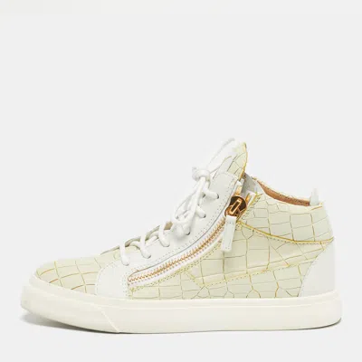 Pre-owned Giuseppe Zanotti Cream/white Croc Embossed And Leather High Top Sneakers Size 38