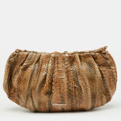 Pre-owned Prada Brown/grey Python Zip Clutch