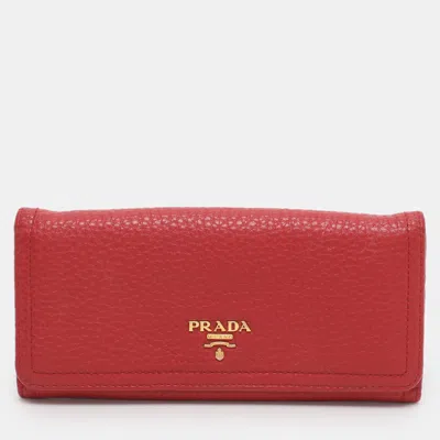 Pre-owned Prada Red Leather Continental Wallet