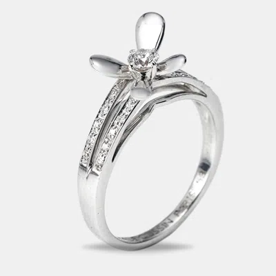 Pre-owned Mauboussin Moi Aimer Toi Diamonds 18k White Gold Ring Size 53