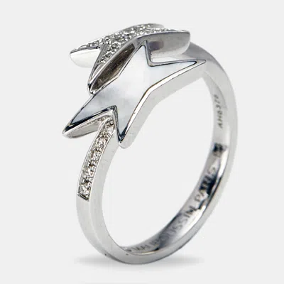 Pre-owned Mauboussin Etoile De Vie Mother Of Pearl Diamonds 18k White Gold Ring Size 53