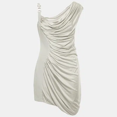 Pre-owned Versace Grey Crepe & Satin Draped Sleeveless Mini Dress M In Gray
