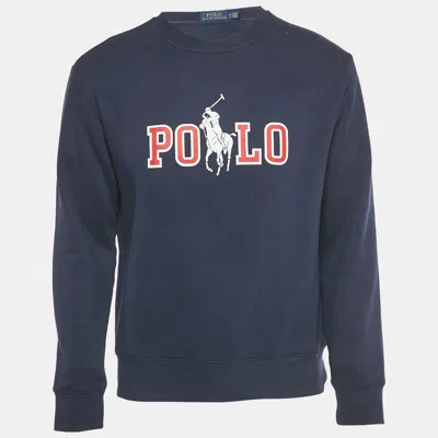 Pre-owned Polo Ralph Lauren Navy Blue Logo Print Cotton Blend Sweatshirt S